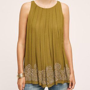 Anthropologie Sequin-Embroidered Sleeveless Top Green